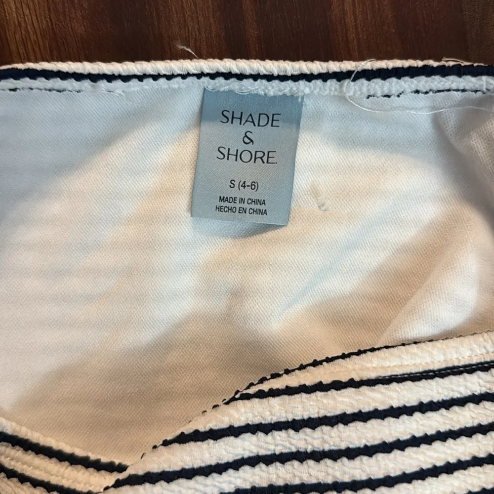 Shade & Shore Striped Black and White High-Waist Bikini Bottom Size Small